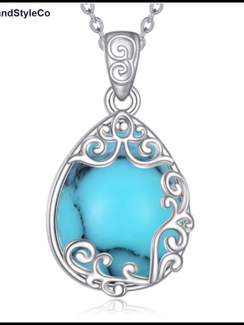 925 Sterling Silver Moonstone Necklace Filigree Teardrop Pendant